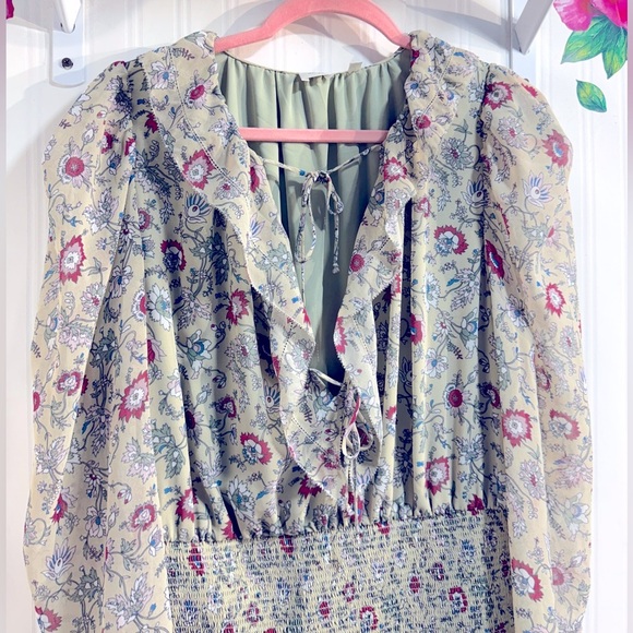 Aritzia Wilfred Poem Dress Floral Print Ruffle Sz L - Picture 4 of 12